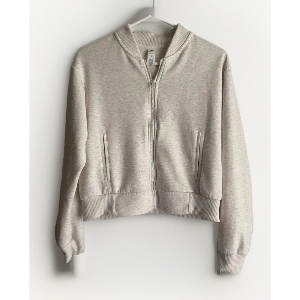 Yogalicious Women's Large Cream Long Sleeve Yoga Athleisure Jacket Zip Front